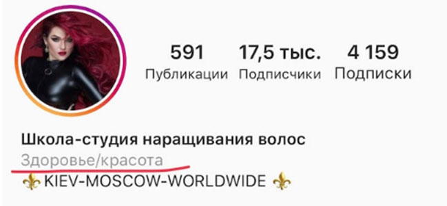 Отображение подкатегории в бизнес-профиле Instagram