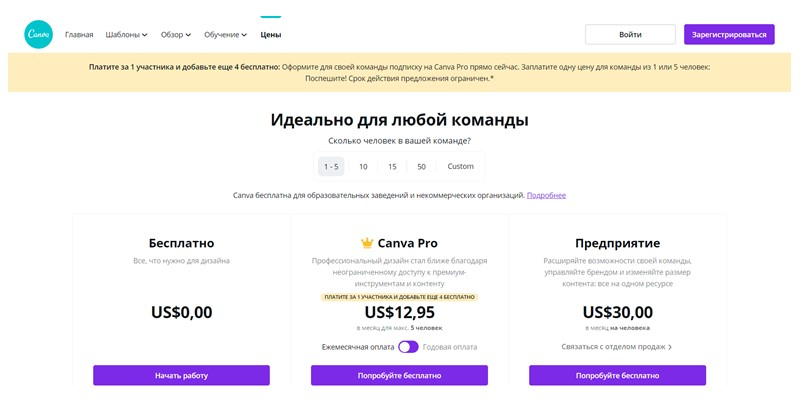 Canva - Тарифы